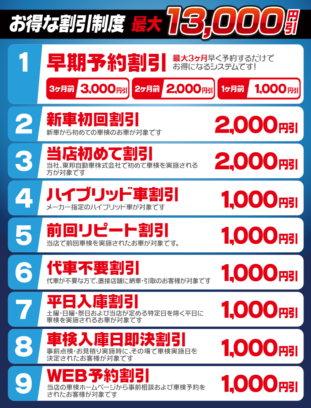 9種類の割引！